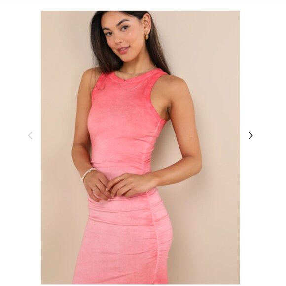 Lulus Washed Red Jersey Knit Bodycon Midi - Picture 2 of 2